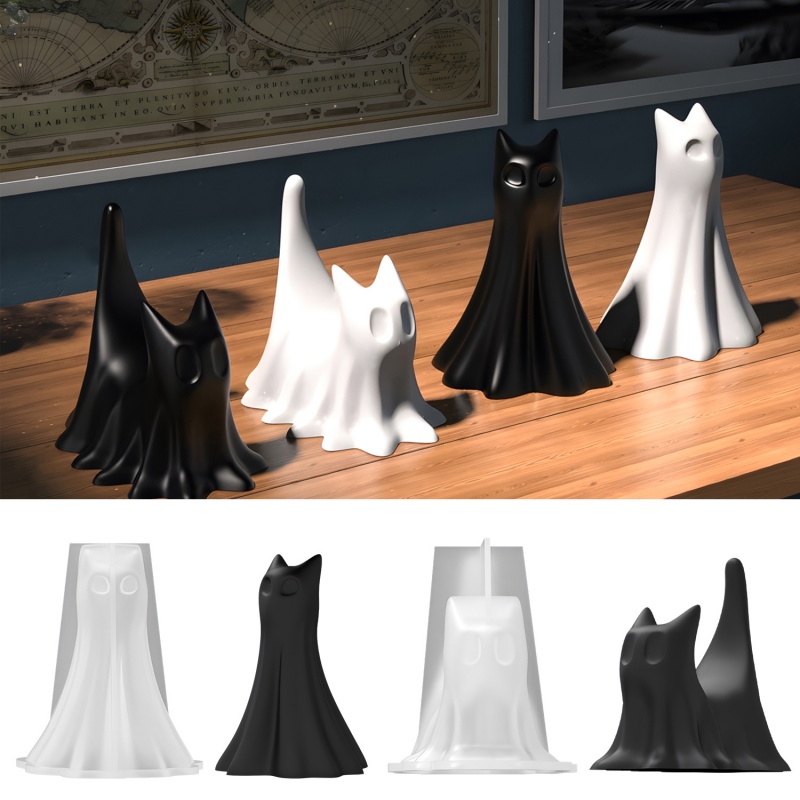 Candle Making Factory - Ghost Cat Halloween Desktop Ornament Plaster