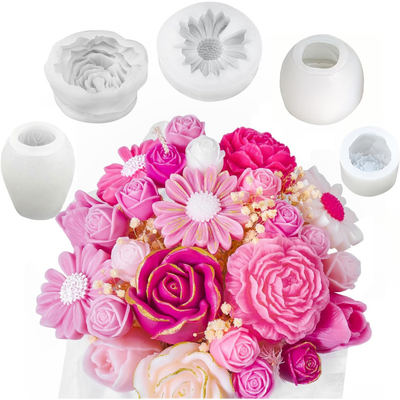 5Flower Candle Mold Set，3D Flo - đánh giá và giá Candle Making Jelly